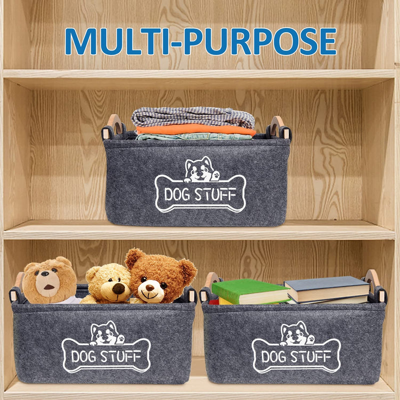 Vumdua Dog Toy Box, Dog Toy Storage Basket with Wood Handles - Collapsible Dog Toy Bin Perfect for Organizing Pet Toys, Leashes, Blankets and Treat - PawsPlanet Australia