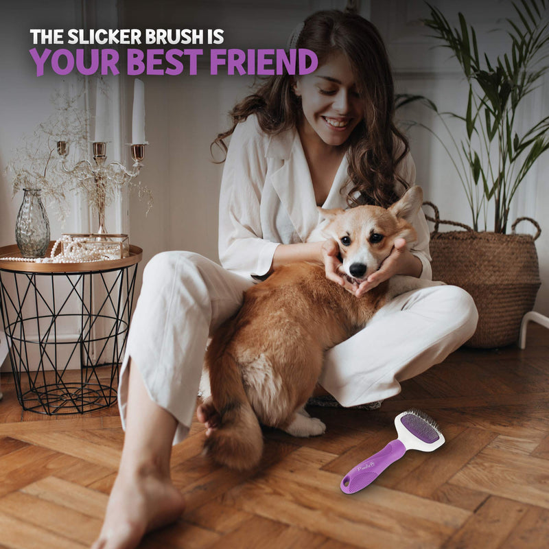 Slicker Brush for Small and Large Dogs by Poodle Pet | Pet Hair Remover | Effectively and Effortlessly Removes Tangles, Mats, and Loose Hair | For Short or Long Hair(Grooming Brush) - PawsPlanet Australia
