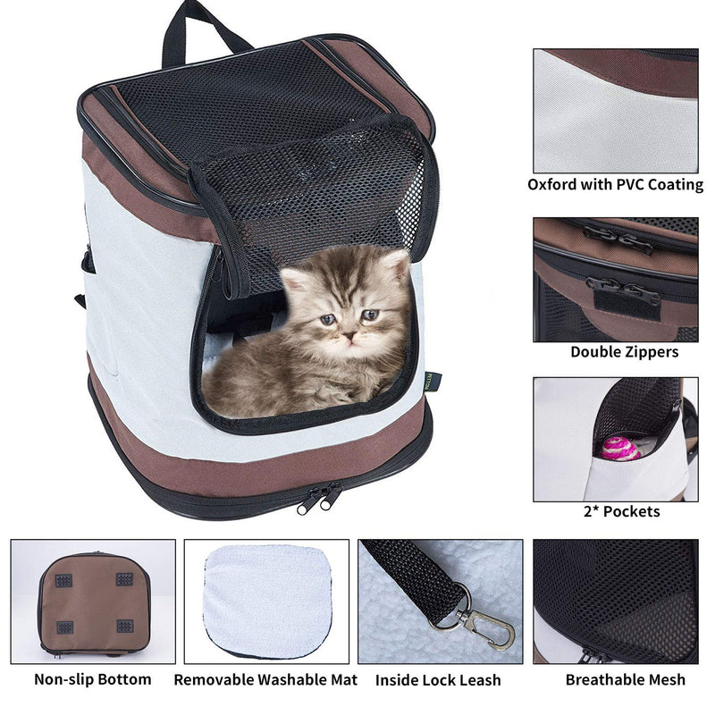 Kaka mall Waterproof Padded Fabric Pet Dog Puppy Cat Backpack Rucksack Carrier Bag Top Open Soft Side Breathable Mesh For Travel Camping Outdoor (Brown and White) Brown - PawsPlanet Australia