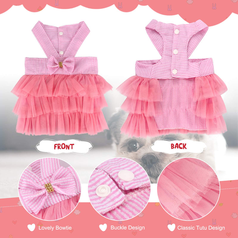 HYLYUN Puppy Dress 2 Packs -Striped Mesh Princess Dog Dress with Bowtie Puppy Tutu Dress for Small Dogs Girl Small (3-5 lbs) - PawsPlanet Australia