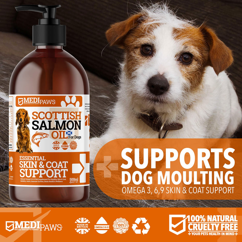 MediPaws® Scottish Salmon Oil For Dogs 500ml | Supports Dog Skin And Coat, Dog Itchy Skin & A Moulting Dog | Omega 3 Fish Oil | Perfect For Dog Grooming & Dog Food 500 ml (Pack of 1) - PawsPlanet Australia