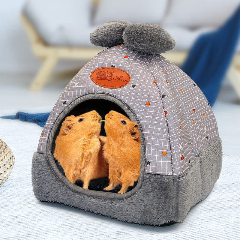 YUEPET Bunny Bed Warm Guinea Pig Cave Beds Cute Bowknot House Big Hideouts Cage Accessorie for Dwarf Rabbits Hamster Bunny Ferrets Rats Hedgehogs Chinchilla Grey - PawsPlanet Australia