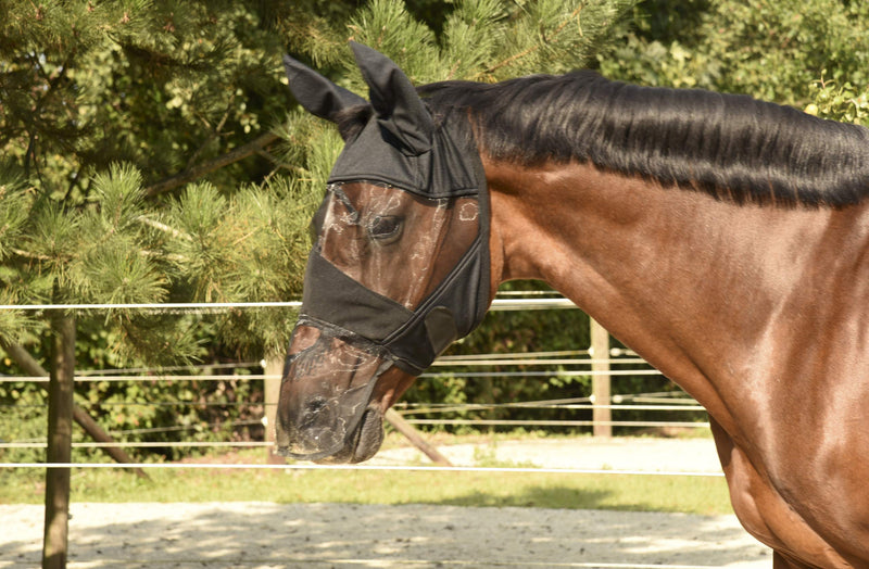 Kerbl Notch fly protection mask fino stretch blue tight fitting elastic warmblood / thoroughbred - PawsPlanet Australia