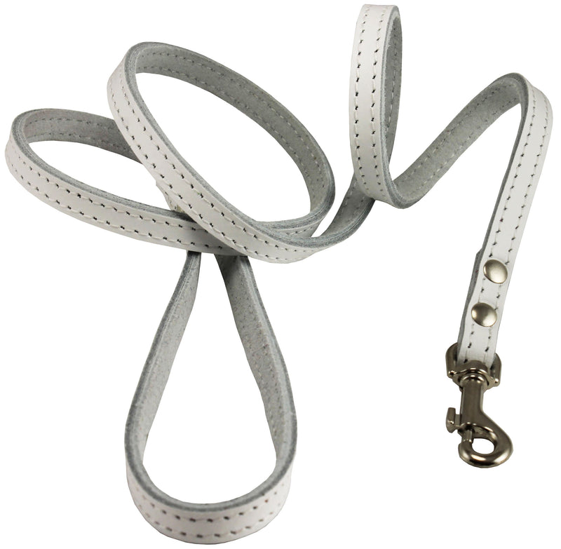 [Australia] - Dogs My Love Genuine Leather Dog Leash 4-Feet Wide White Small: 3/8" Wide 