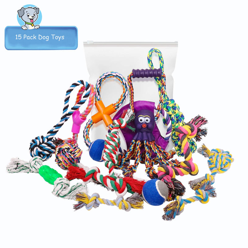 UPSKY Dog Rope Toys Puppy Grinding Teeth 15 Pack Dog Toys Puppy Teething Toys Dental Cleaning Product Prevents Boredom and Relieves Stress - PawsPlanet Australia