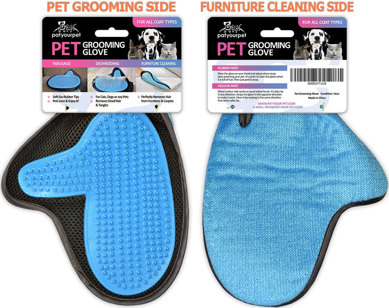 [Australia] - 2-in-1 Pet Glove: Grooming Tool + Furniture Pet Hair Remover Mitt - for Cats & Dogs - Long & Short Fur - Gentle Deshedding Brush - Your Pet Will Love It 