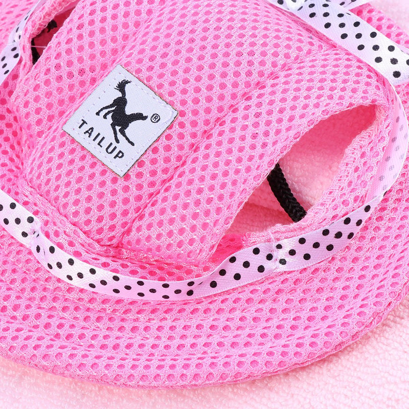 POPETPOP Round Brim Princess Cap Dog Visor Hat Sun Protection Cap Dog Mesh Porous Cap with Ear Holes and Chin Strap for Small Dogs- Size S (Pink) Pink - PawsPlanet Australia