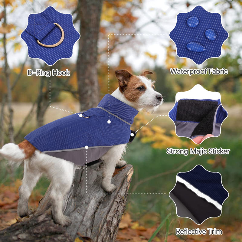 Kuoser Dog Raincoat, Reflective Dog Poncho with Harness Hook, Adjustable Rainwear with Hook&Loop Closure, Waterproof&Windproof Lightweight Outdoor Sports Dog Jacket Vest for Small Medium Large Dogs. Small (pack of 1) Blue - PawsPlanet Australia