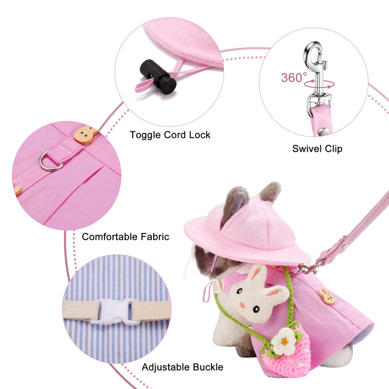 Filhome Adjustable Rabbit Bunny Harness and Leash Set, Rabbit Bunny Clothes Outfit for Ferret Guinea Pig Rabbit Bunny Hamster Neck girth: 6.3~8.7''; Chest girth: 9.8~12.2'' - PawsPlanet Australia