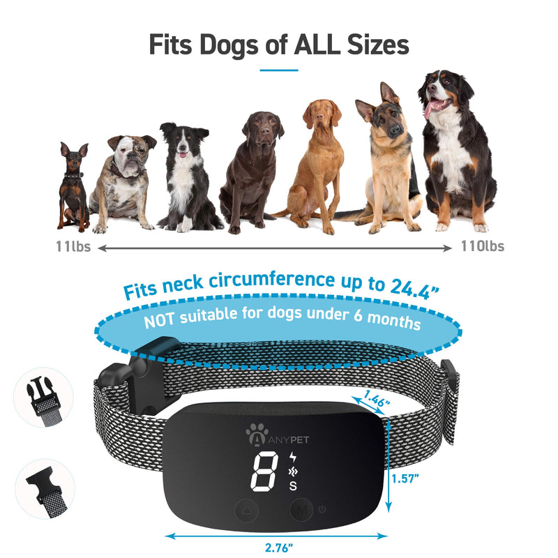 ANYPET Dog Bark Electronic Training Collar with Sound, Vibration and Static Modes, 7 Levels of Intensity Black - PawsPlanet Australia