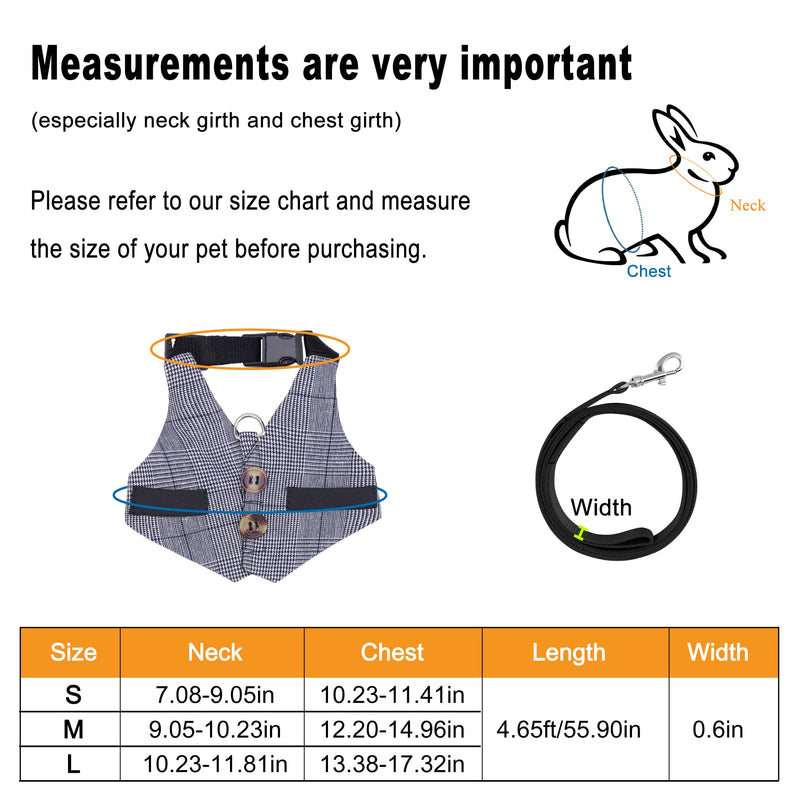 Filhome Rabbit Vest Harness and Leash Set Formal Suit Style Bunny Harness Adjustable Soft Harness with Button Decor for Rabbit Ferret Bunny Kitten Guinea Pig Small Animal Walking S Grey - PawsPlanet Australia