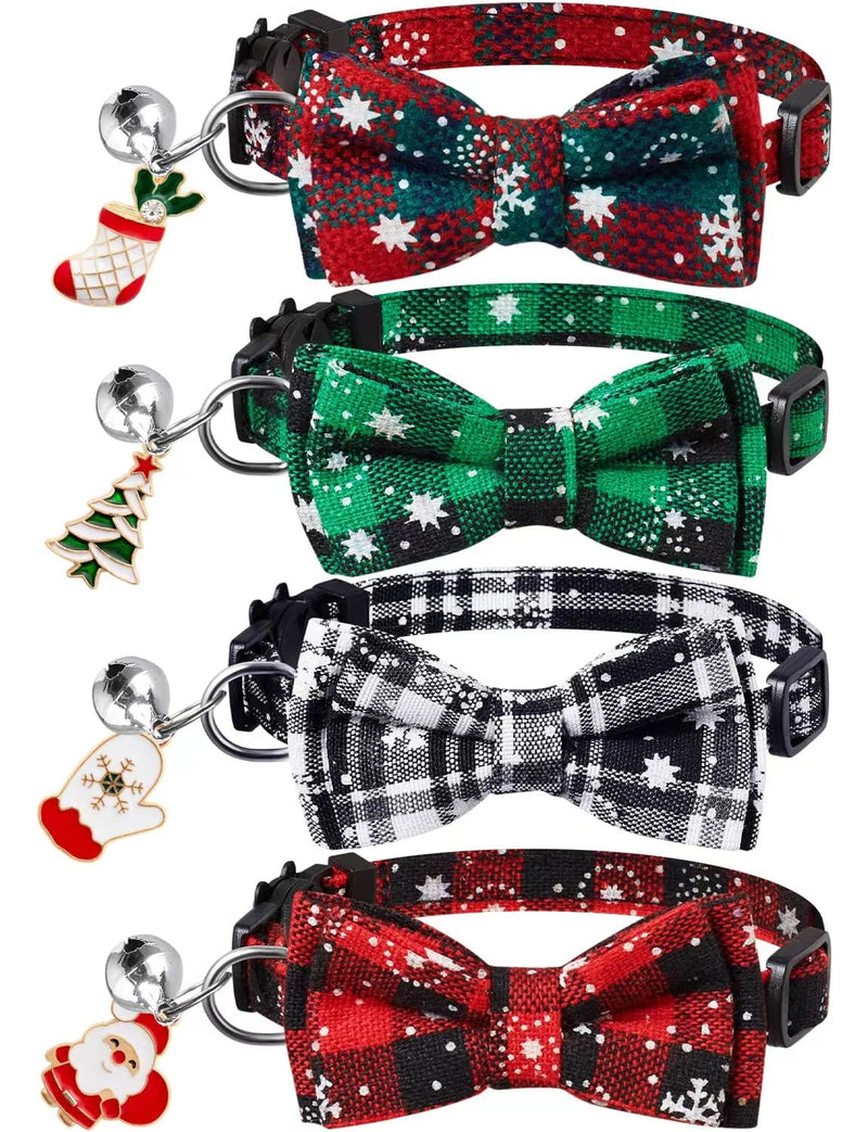 Extodry Pack of 4 Christmas cat collars, cat collars with safety clasp, adjustable kitten collars, personalized pet accessories - PawsPlanet Australia