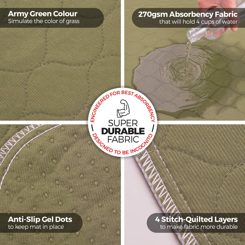 Millie Mats Washable Dog Pee Pads Extra extra large. Incontinent & Senior Dogs. Leak Proof to Protect Floors. Use for Whelping, Travel Mat or Indoor Potty Pad 112 x 160 cm (44"x63") (XXL) 112 x 160 cm - Single ARMY GREEN - PawsPlanet Australia