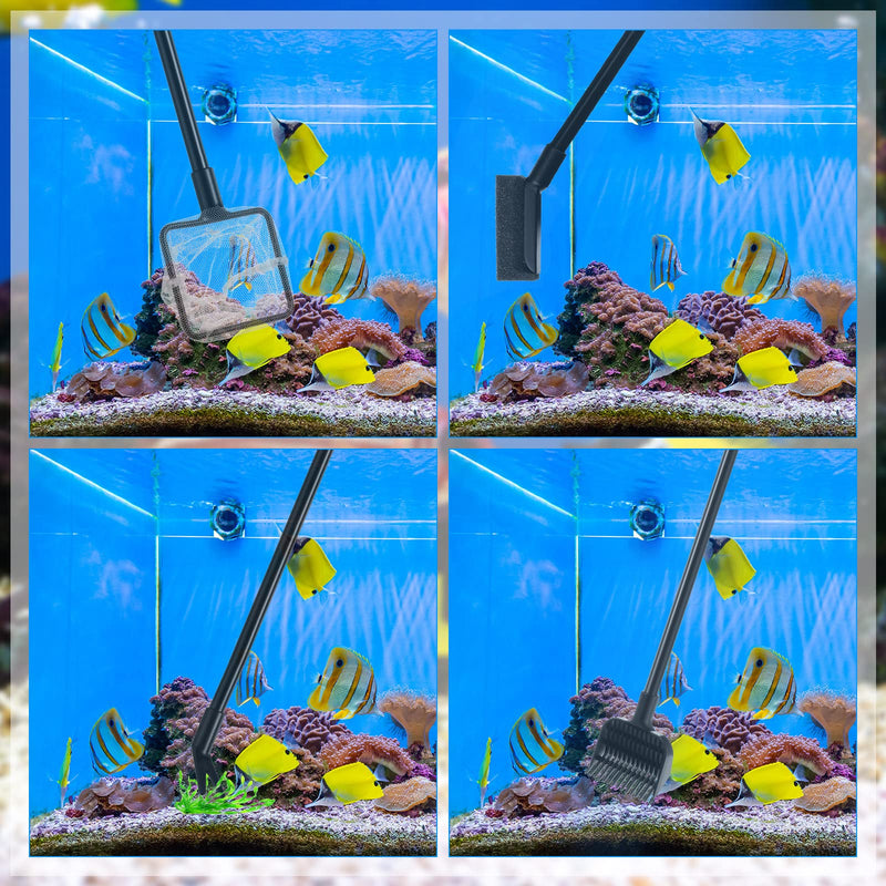 Aquarium Glass Scraper Aquarium Rake for Sand 4 in 1 Fish Tank Cleaning Kit, Include Algae Scraper, Fish Net, Sponge, Plant Fork with 5 Stainless Steel Blade and Long Handle for Water Glass Sand - PawsPlanet Australia
