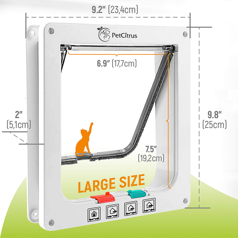 [Australia] - PetCitrus Cat Door - Large (Outer Size 9.2" X 9.8") 4 Way Locking - Cat Doors For Interior Doors - Pet Door for Small Dog with Circumference Shorter Than 23" - Weather-Resistant - Magnetic Closure 