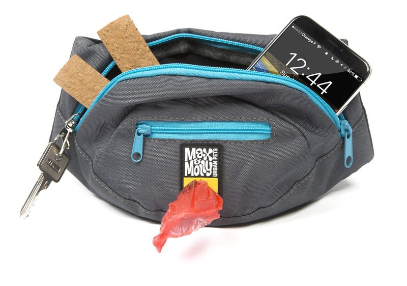 [Australia] - Max & Molly Dog Treat Training Waist Bag, Multi-Compartment Pouch for Storing Treats, Toys and Accessories with Built-in Poop Bag Dispenser, Adjustable Size, Blue 