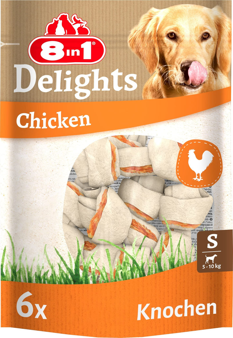 8in1 Delights Chicken Bones S - healthy chewing bones for small dogs, high-quality chicken meat wrapped in beef skin, 6 pieces S (6 pieces) - PawsPlanet Australia