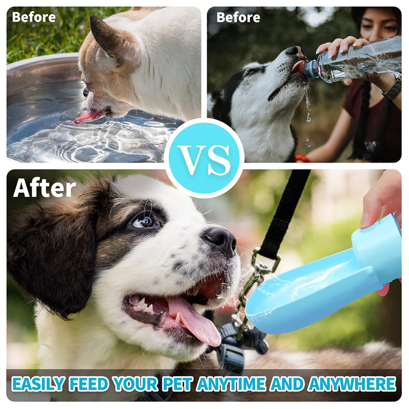 Foldable Dog Water Bottle with Waste Bag and Pet Cup Carry Protector, Portable Food Grade Leak Proof Puppy Drinking Dispenser, Outdoor Walking or Travel for Dogs, Cats and Other Animals 10OZ-Blue - PawsPlanet Australia