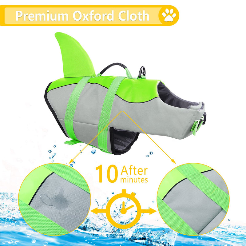 Dog Life Jackets, Ripstop Pet Floatation Life Vest for Small, Middle, Large Size Dogs, Dog Lifesaver Preserver Swimsuit for Water Safety at The Pool, Beach, Boating (XS, Green Shark) X-Small - PawsPlanet Australia