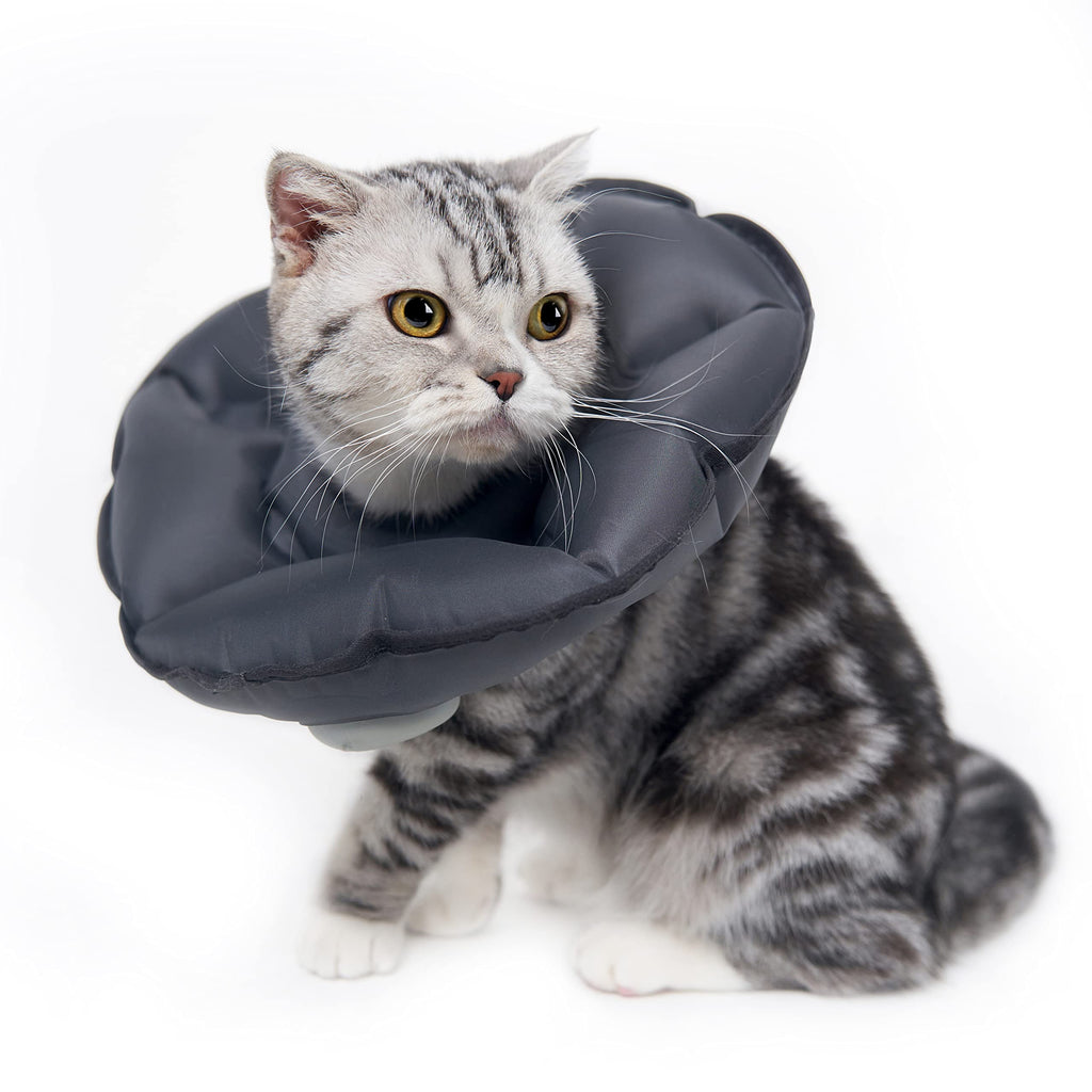 MayMaw Balloon Neck Brace Cat Soft, Hand Press Inflatable Neck Brace Cat Collar, After Surgery and Injuries for Puppies, Foldable Lightweight E-Collar for Cats and Kittens Polyester Grey-S (Neck: 7") - PawsPlanet Australia