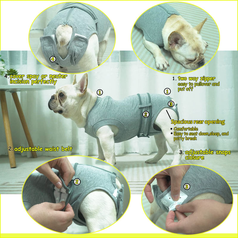 SyChien Dog Recovery Suit,Combed Cotton Male Neutered Female Spay Surgery Recovery Medium Abdominal Wounds Suit,Full-Body Protection Surgical Shirt,Grey M Grey recovery suit - PawsPlanet Australia