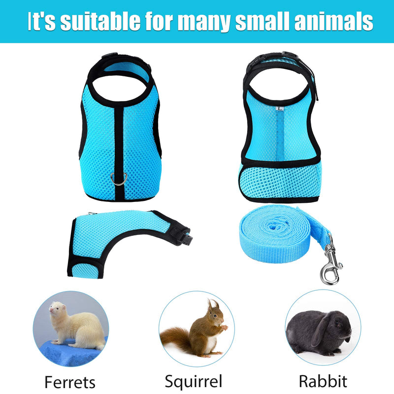 2 Pieces Bunny Rabbit Harness with Leash Cute Adjustable Buckle Breathable Mesh Vest for Kitten Puppy Small Pets Walking (Blue, Pink,S) S Blue, Pink - PawsPlanet Australia