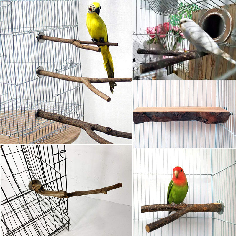 kathson Natural Wood Bird Perch Parakeet Stand Platform Parrot Paw Grinding Sticks Branches Bird Cage Accessories for Budgies Cockatiels Conure Parakeet Lovebirds 7 Pack - PawsPlanet Australia