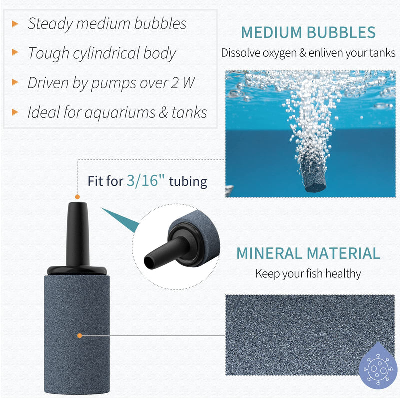 Pawfly 0.6/1/1.2 Inch Air Stone Cylinder Bubble Diffuser Airstones for Aquarium Fish Tank Pump Grey 1 inch - PawsPlanet Australia