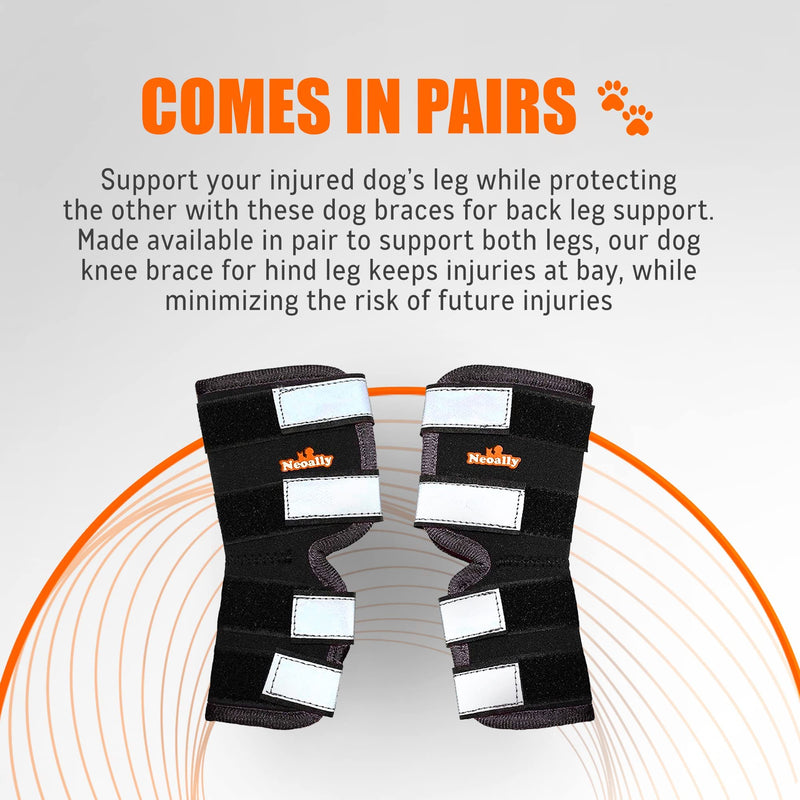 NeoAlly Dog Hind Leg Braces [Long Pair] Canine Rear Leg Hock Sleeves with Safety Reflective Straps for Joint Injury and Sprain Protection, Wound Healing and Arthritis (Small Long Pair) S Black - PawsPlanet Australia