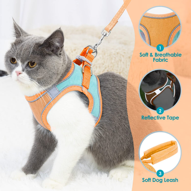Eyein Cat Harness and Lead Set for Walking, Adjustable Soft Sturdy Faux Suede Escape Proof Kitten Vest Harness and leash with Reflective Strip for Large Medium Small Cats(Green & Orang, L) Green & Orang - PawsPlanet Australia