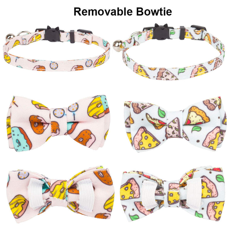 ADOGGYGO Cat Collar Breakaway with Cute Bow Tie Bell - 2 Pack Kitten Collar with Removable Bowtie Sushi Donuts Hamburg Pizza Pattern Cat Bow tie Collar for Cat Kitten Kitty Puppy Pizza & Donuts - PawsPlanet Australia