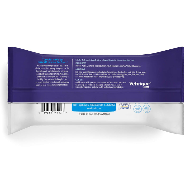 [Australia] - Furbliss Hygienic Pet Wipes for Dogs & Cats, Cleansing Grooming & Deodorizing Hypoallergenic Thick Wipes with All Natural Deoplex Deodorizer 100ct Pack Unscented 100ct Pouch 