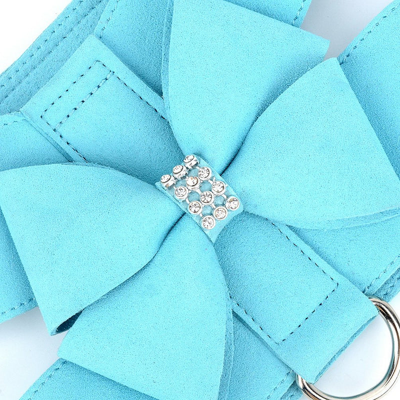 SELMAI Bling Rhinestone Dog Harness Bow Girls Soft Suede Leather for Small Pet Puppy Doggie Cat Girls Vest Collar Leash Set Adjustable/No Pull Chihuahua Yorkie Harness Walking Running S (Neck: 10"; Chest: 12",for 3-5 lbs) Blue - PawsPlanet Australia