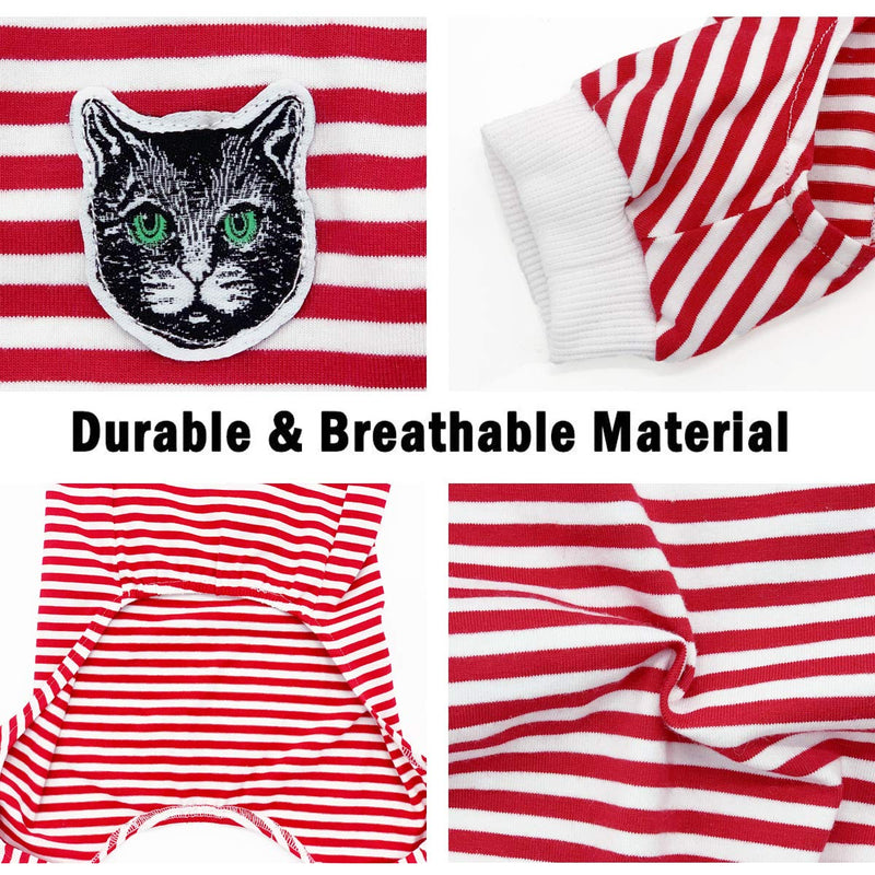 Dogs Pajamas Striped Shirt Pet Jumpsuit Bodysuit Soft Cotton Clothes Cats Lovely Clothing Puppy Red Jumpsuits Outfit Pants for Dogs Boy Girl Small Medium Onesies Apparel PJS (X-Small, Jumpsuit) X-Small - PawsPlanet Australia