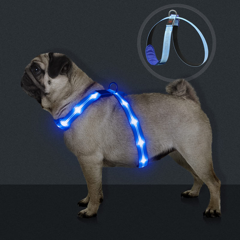 KOSKILL Illuminated Dog Harness LED Dog Harness Rechargeable Illuminated Dog Harness Glow in the Dark Dog Harness for Night Walks Blue M - PawsPlanet Australia