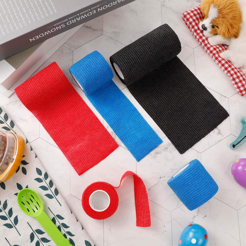 Heyu-Lotus 5 Rolls Vet Wrap Self Adherent Bandage Elastic Cohesive Bandages Breathable Non Woven Pet Bandage Tapes for Dog, Cat, Horse (Black, Red, Blue) - PawsPlanet Australia