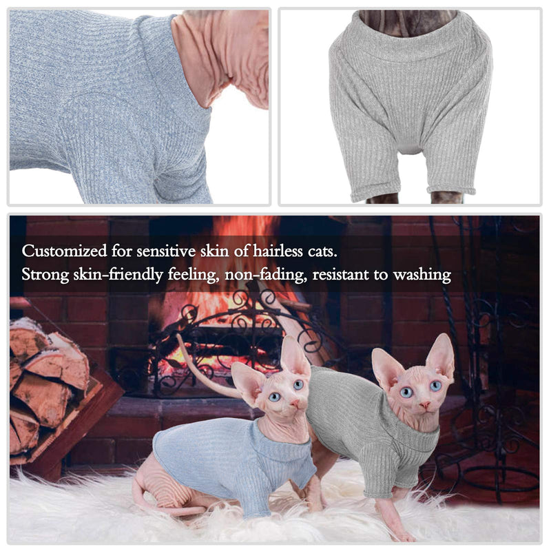 Hairless Cat Vest Turtleneck Breathable Adorable Cat Clothes Pullover Kitten T-Shirts with Sleeves Cat Pajama Jumpsuit for Sphynx, Cornish Rex, Devon Rex, Peterbalg XL(8.8-10lbs) Gray - PawsPlanet Australia