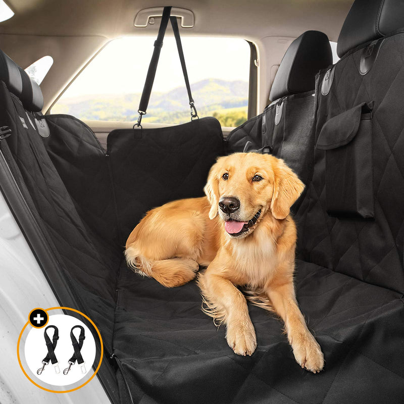 Looxmeer Dog Car Seat Cover, Rear Seat Cover with Viewing Window and Side Flaps, Thickening Dog Car Hammock with Safe Belts and Carry Bag, Splash Proof, Anti-Scratch, Black Dog Car Seat with Viewing Window - PawsPlanet Australia