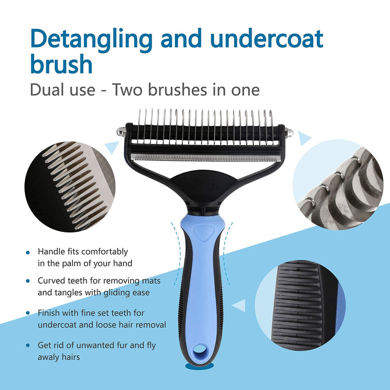 Sense Hometek Undercoat Rake Comb With Bath Brush for Dogs & Cats, 2 Sided Pet Grooming Tool, Detangler Kit for Dogs-Romoving, Deshedding, & Dematting Mats, Tangles and Knots-Great for Short to Long Hair Breeds - PawsPlanet Australia