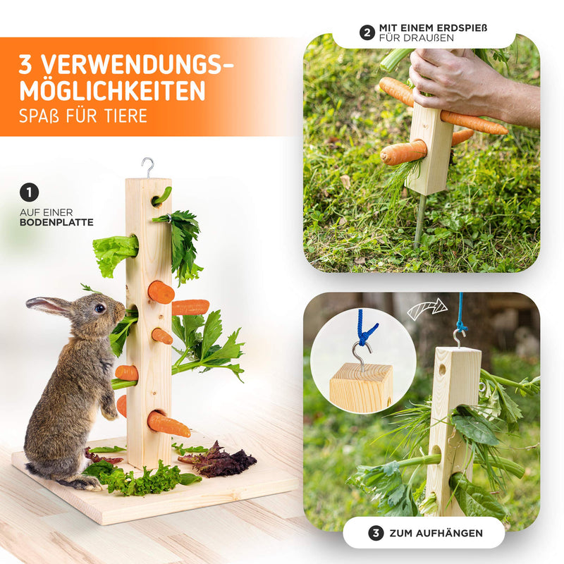 Nagergaleria feeding tree rabbits guinea pigs with wooden base plate and ground spike for the rabbits' outdoor enclosure - PawsPlanet Australia