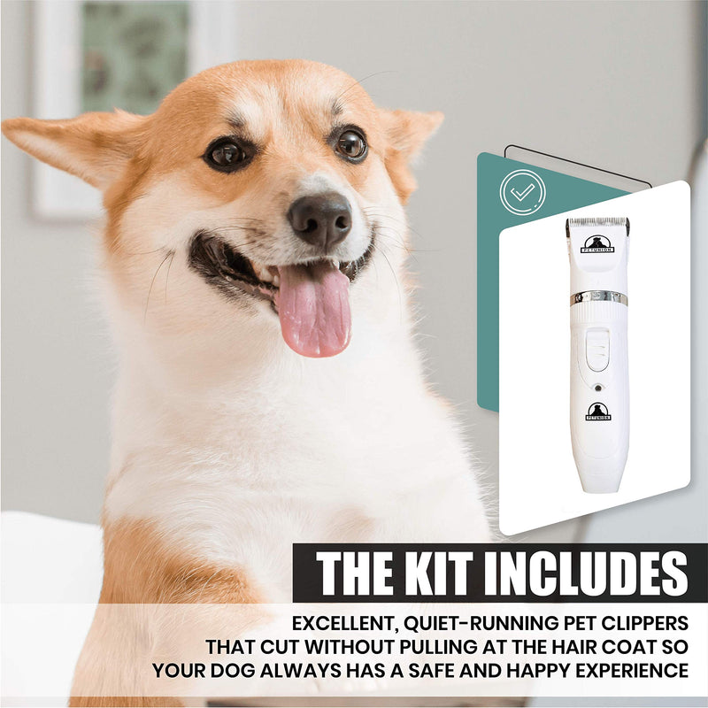 Pet Union Professional Dog Grooming Kit - Rechargeable, Cordless Pet Grooming Clippers & Complete Set of Dog Grooming Tools. Low Noise & Suitable for Dogs, Cats and Other Pets (White) White - PawsPlanet Australia