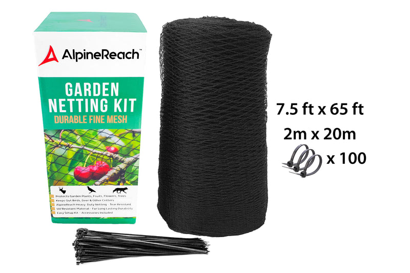 AlpineReach Garden Netting Extra Strong Woven Mesh Bird Netting Heavy Duty Kit 2m x 20m - Protect Plants & Fruit Trees Against Animals & Deer Fencing Protection Black - Reusable with Cable Ties - PawsPlanet Australia