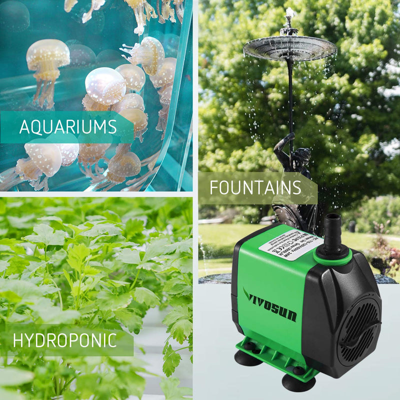 VIVOSUN 800GPH Submersible Pump(3000L/H, 24W), Ultra Quiet Water Pump with 10ft High Lift, Fountain Pump with 5ft Power Cord, 3 Nozzles for Fish Tank, Pond, Aquarium, Statuary, Hydroponics - PawsPlanet Australia