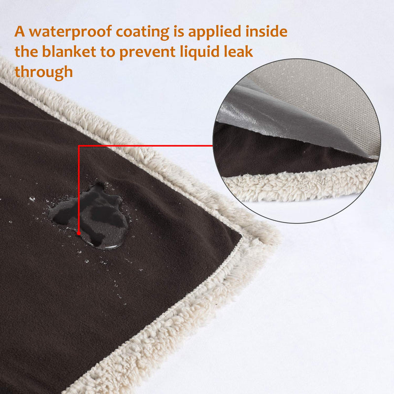 Pawsse Waterproof Dog Blanket, Pet Puppy Cat Fleece Sherpa Sofa Throw Blanket Cushion Mat for Bed Car Seat Furniture Protector Cover Medium 125 x 75 cm Brown Brown / Tuape - PawsPlanet Australia