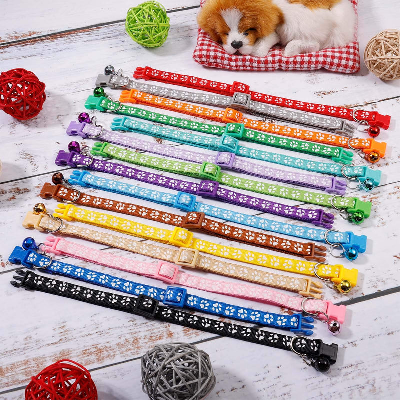 Heyu-Lotus 15-Pack Puppy Collars with Bell, Paw Print Puppy Whelping Collars Quick Release Buckle Adjustable Leash Pet Safety Collars for Puppies and Cats (multi 15) multi 15 - PawsPlanet Australia