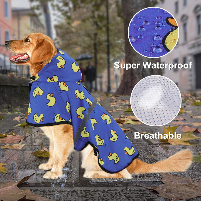 [Australia] - Dog Raincoat Adjustable Waterproof Hooded Slicker Lightweight Rain Poncho for Small Medium Large Dogs and Puppies Pet Jacket with Hood Reflective Strip Comfortable Easy to Wear for Walking Hiking L Cute Duck 