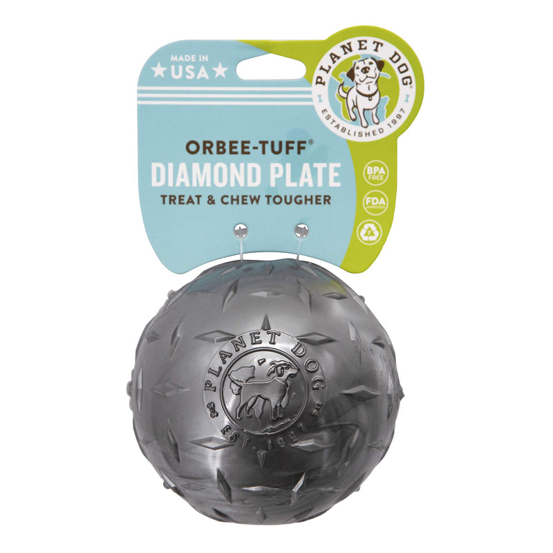 Planet Dog Orbee-Tuff Diamond Plate Silver Treat-Dispensing Dog Toy, Large - PawsPlanet Australia