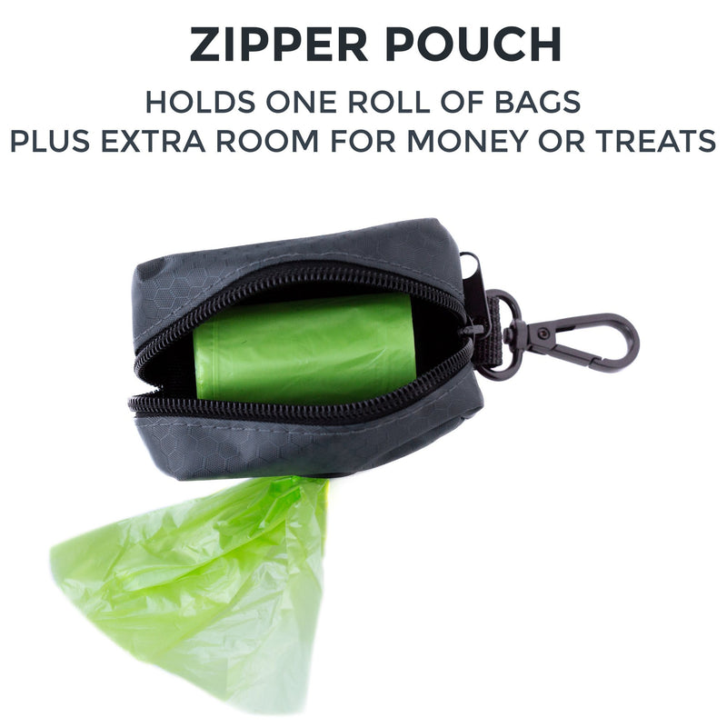 [Australia] - Mighty Paw Dog Poop Bag Holder, Premium Quality Pick-up Bag Zippered Pouch, Includes Carabiner Hook and 1 Roll of Pick-up Bags Grey/Green 