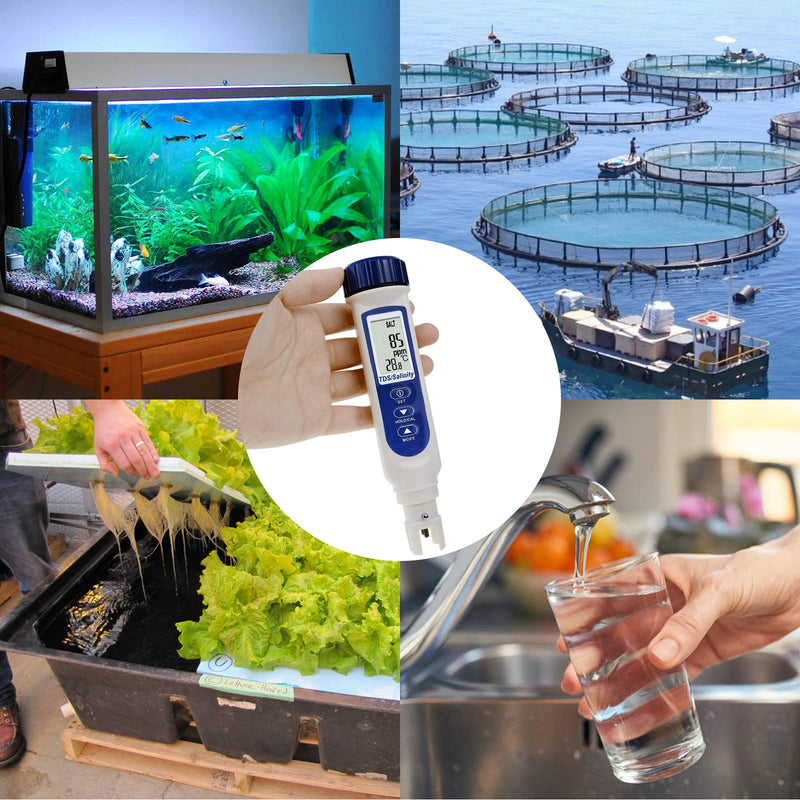 2 in 1 Kit Salinity/TDS & Temperature Meter Monitor 0~14.0pH Measure Range Automatic Calibration Function for Hydroponics, Aquariums, Drinking Water - PawsPlanet Australia