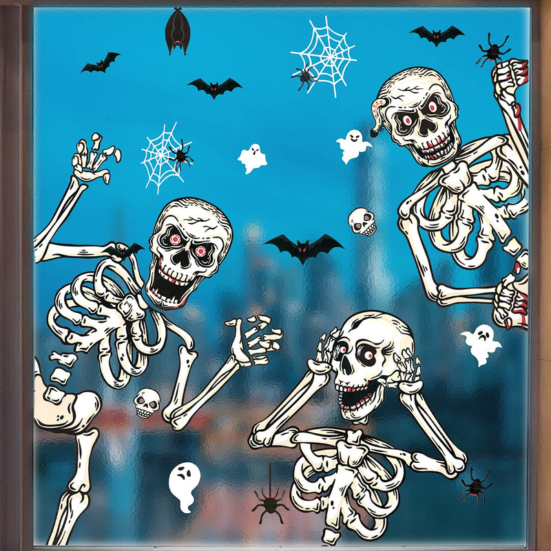 Halloween Window Clings, Skull Skeleton Window Wall Stickers, Double-Side Halloween Window Stickers Skull Bat Decals for Home Party Window Decorations - PawsPlanet Australia